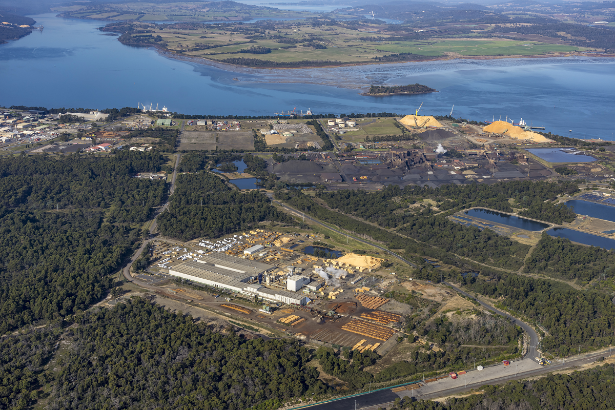 Aerial view of Timberlink Bell Bay Mill